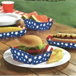 Patriotic Red White And Blue Paper Food Trays 16